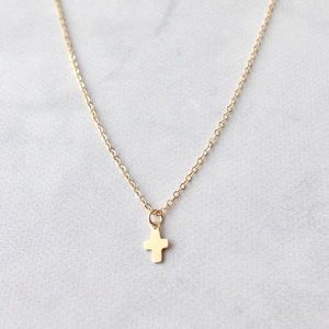 Tiny cross pendant necklace 14k GF